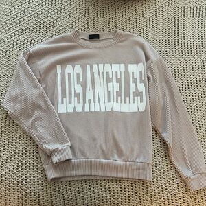 VICI Ribbed “Los Angeles” Pullover in Tan/White XS NWOT